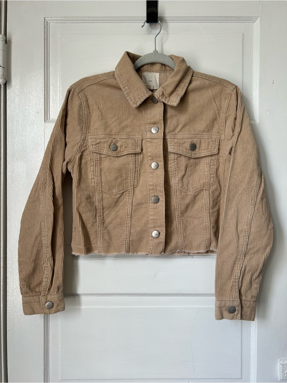 Cropped Tan Corduroy Jean Jacket - Casual Button-Front | M